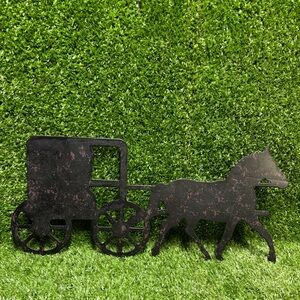Metal Horse and Buggy Wall Art - Rustic Black